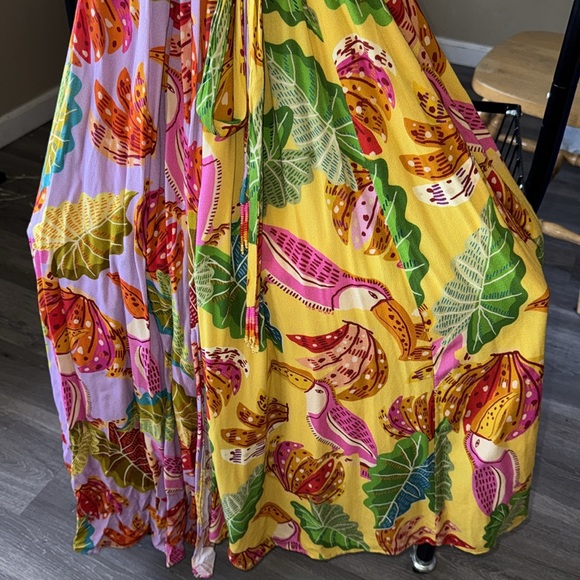 Farm Rio Tropical Mixed Beaks & Bananas Maxi Wrap Dress Size XL Multicolored - Picture 15 of 16